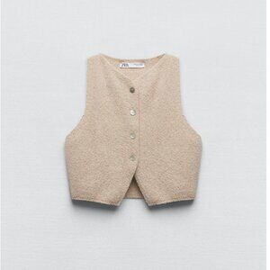 Zara Beige Crop Vest, Size XS, NWT Ref 6771/120